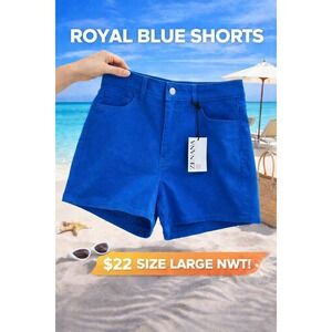 Zenana Royal Blue High Waist Stretch Shorts Size Large NWT
